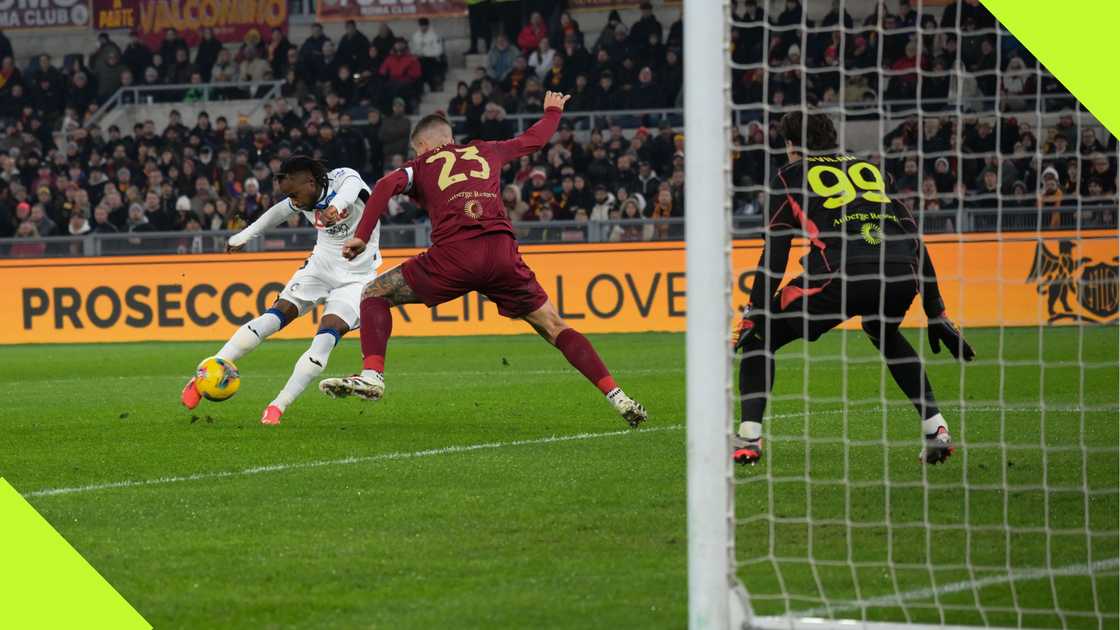 Ademola Lookman, Gianluca Mancini, Mile Svilar, Atalanta, AS Roma, Stadio Olimpico, Rome, Italy, Serie A.