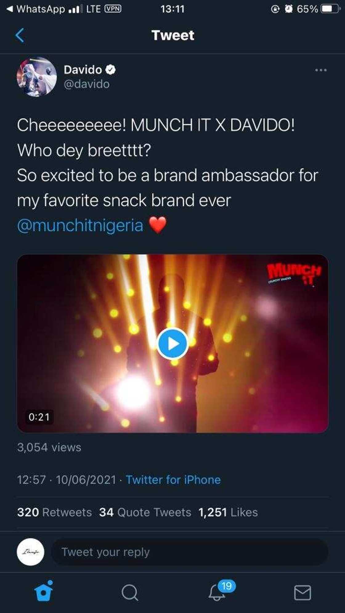 Davido Unveiled As the Brand Ambassador for Munch It Snack Davido Unveiled As the Brand Ambassador for Munch It Snack