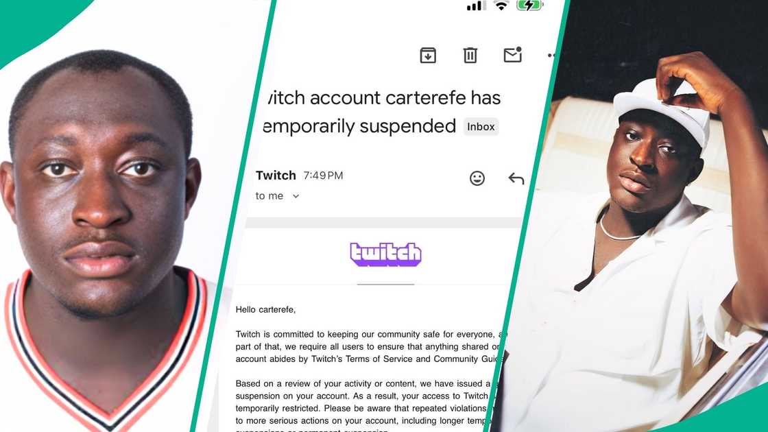 Carter Efe’s Twitch account was suspended days after he became Africa’s most-followed streamer, with Terms of Service violations cited, sparking fan reactions.