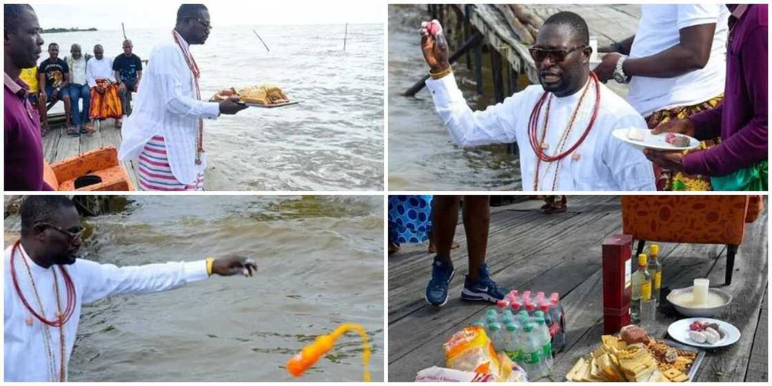 Nigerian billionaire spotted at river on Saturday paying homage to the gods in viral photos