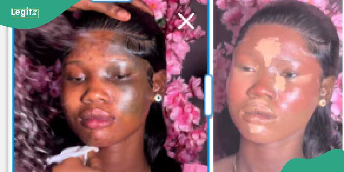 A lady shows off her makeup face A lady shows off her makeup face