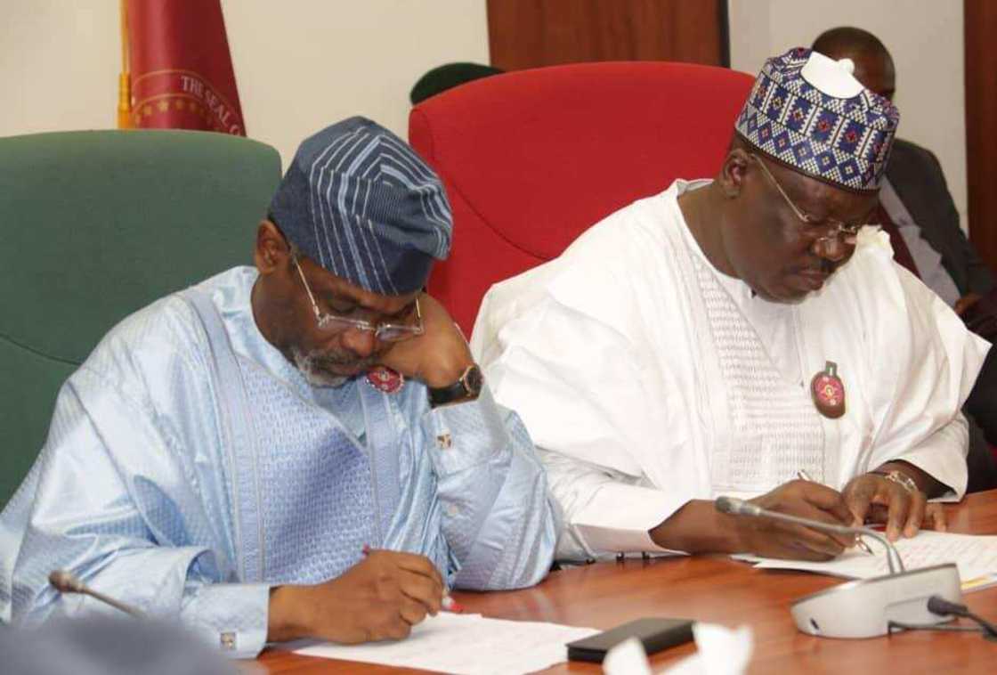 AGF Malami, Senate president Lawan, Gbajabiamila meet at National Assembly