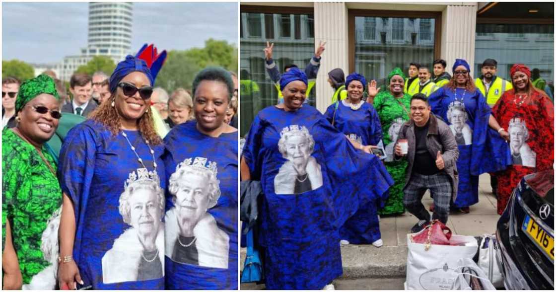 Nigerian aunties wear aso-ebi at Queen Elizabeth's burial in London. Nigerian aunties wear aso-ebi at Queen Elizabeth's burial in London.