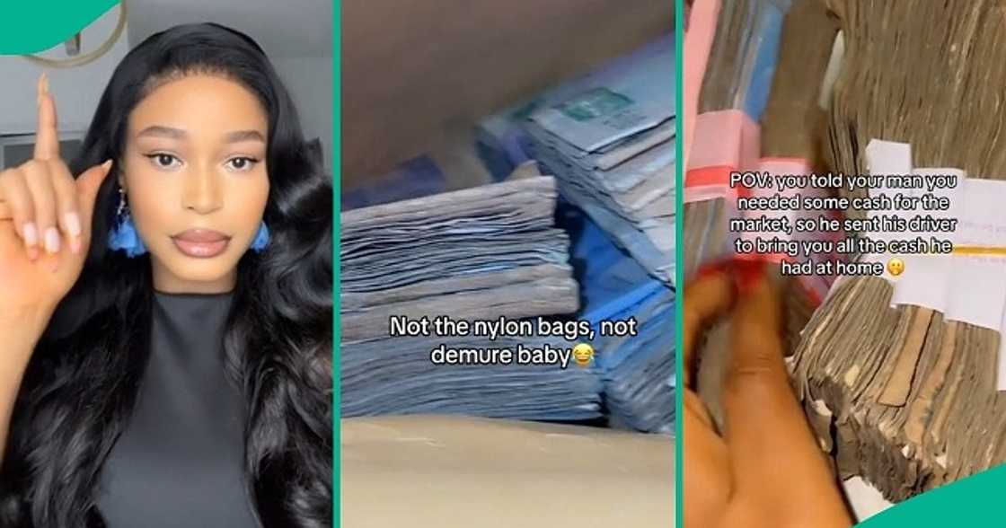 Nigerian lady displays nylons filled with cash