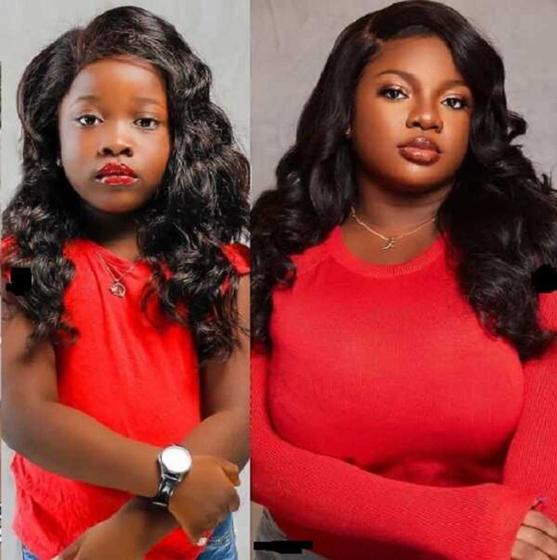 A photo collage of a little girl and Dorathy in similar outfits. A photo collage of a little girl and Dorathy in similar outfits.