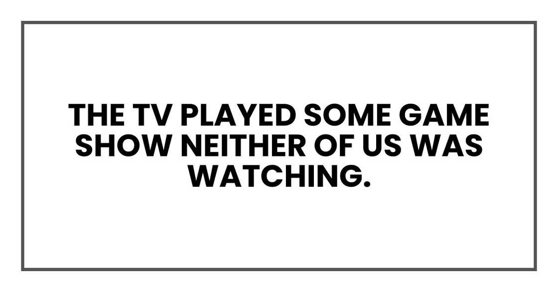 The TV played some game show neither of us was watching. The TV played some game show neither of us was watching.