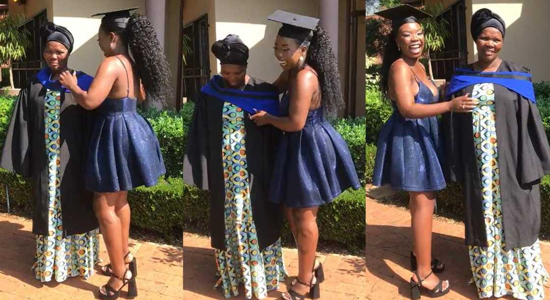 Photos of a lady celebrating with her mother after graduating from university. Photos of a lady celebrating with her mother after graduating from university.