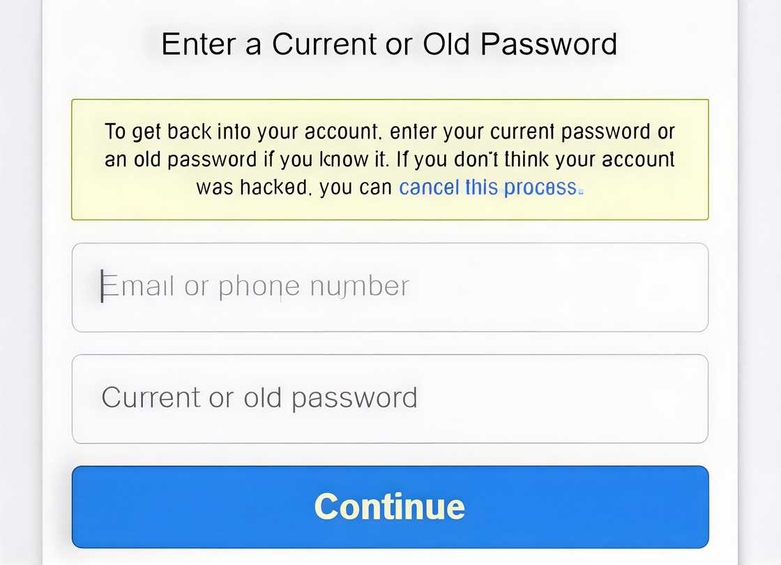 Screenshots of a Facebook account recovery process