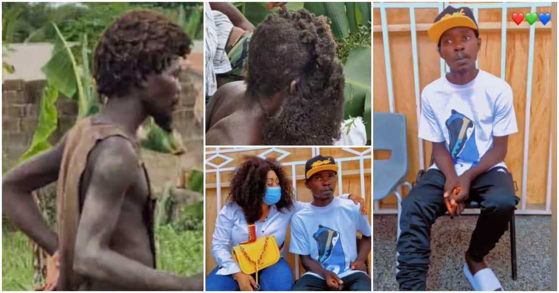 Taking a mad man off the street/she barbed his hair. Taking a mad man off the street/she barbed his hair.