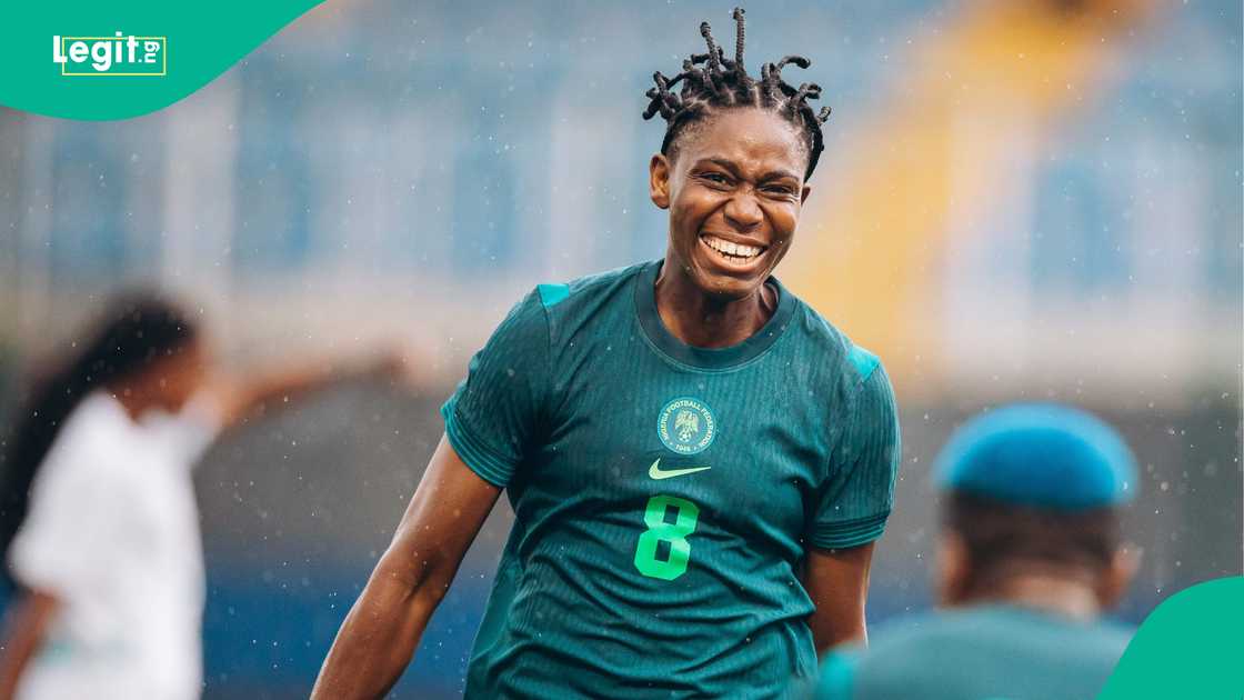 Asisat Oshoala celebrate scoring her goal against Senegal. Photo by Olaotan Atilade Asisat Oshoala celebrate scoring her goal against Senegal. Photo by Olaotan Atilade