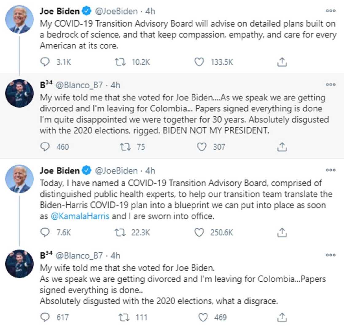 Wani mutum ya yi ikirarin ya saki matarsa don ta zabi Joe Biden a zaben Amurka Wani mutum ya yi ikirarin ya saki matarsa don ta zabi Joe Biden a zaben Amurka