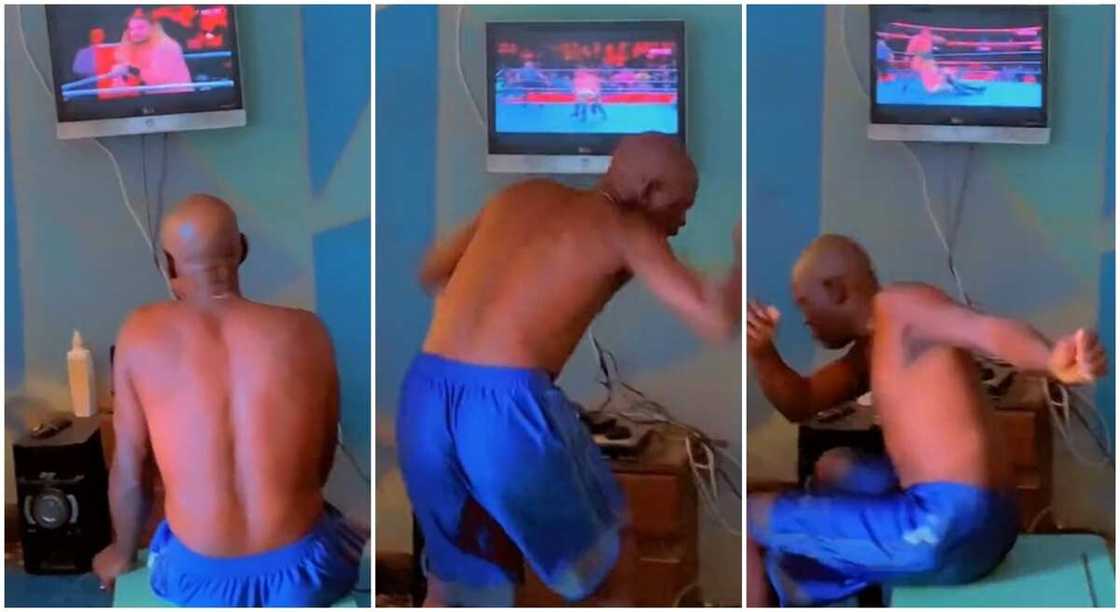 Photos of a man watching WWE match. Photos of a man watching WWE match.