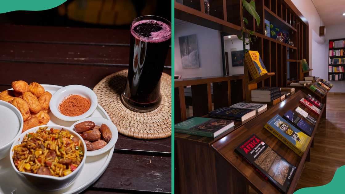 Fasaha Cafe menu option and Fasaha Cafe bookstore
