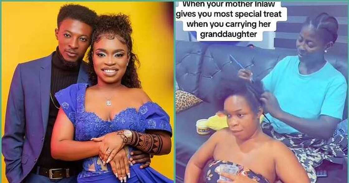 Caring mother-in-law braids daughter-in-law's hair Caring mother-in-law braids daughter-in-law's hair