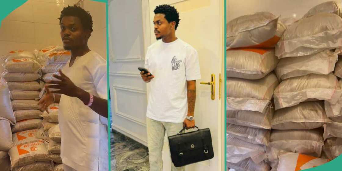 Man to share 1000 bags of rice. Man to share 1000 bags of rice.