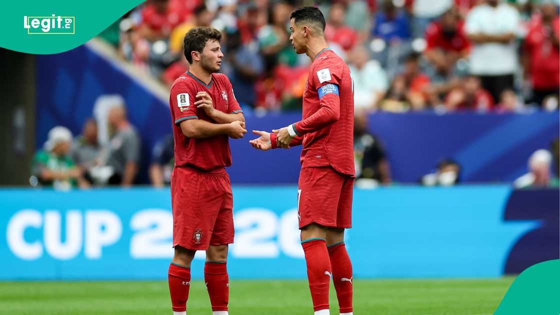 Portugal's João Neves and Cristiano Ronaldo talks during the 2026 World Cup against Congo DR. Photo by Torbjorn Tande Portugal's João Neves and Cristiano Ronaldo talks during the 2026 World Cup against Congo DR. Photo by Torbjorn Tande