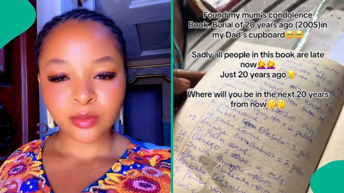 Lady finds her late mum's condolence book 20 years after her death, shows names of everyone in it, says all her dead