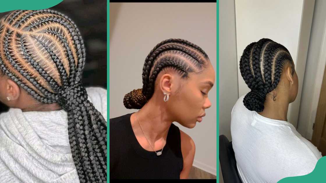 Low bun cornrows