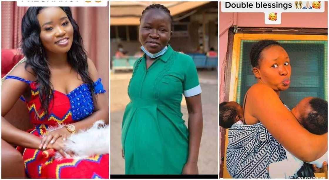 Photos of a woman and her twin babies. Photos of a woman and her twin babies.