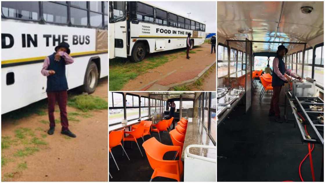 Young man converts luxurious bus into restaurant