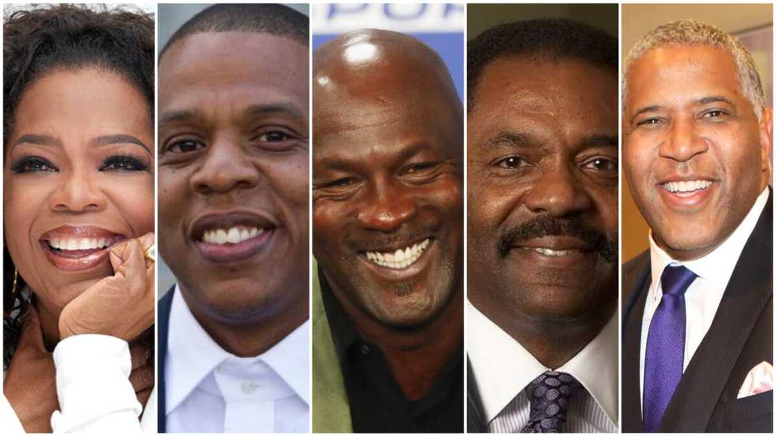 A collage of the black richest people in the US. Photos sources: Biography/Wikipedia