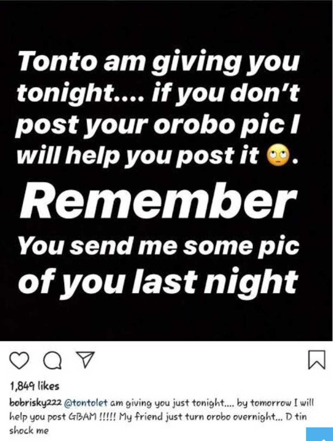 “My friend just turn Orobo overnight, The thing shock me“ – Bobrisky shades Tonto Dikeh