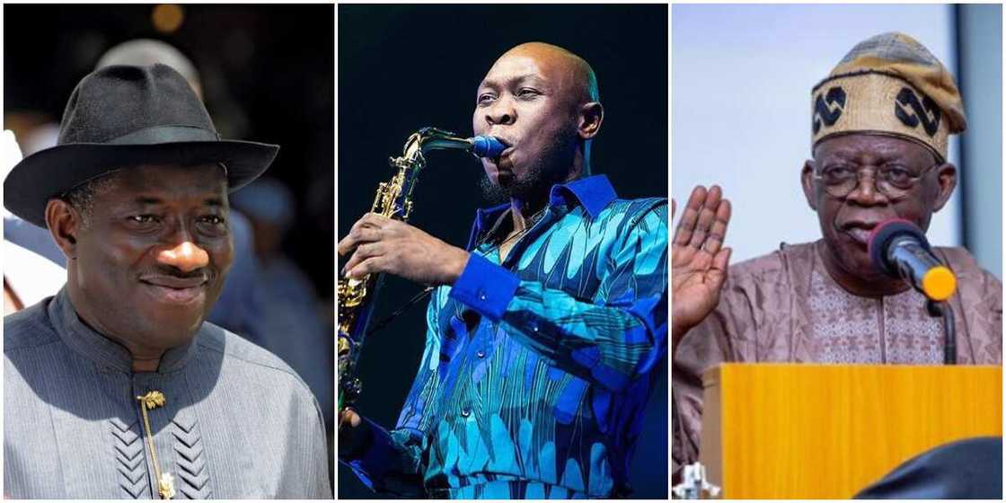 Goodluck Jonathan, Seun Kuti, Bola Tinubu Goodluck Jonathan, Seun Kuti, Bola Tinubu