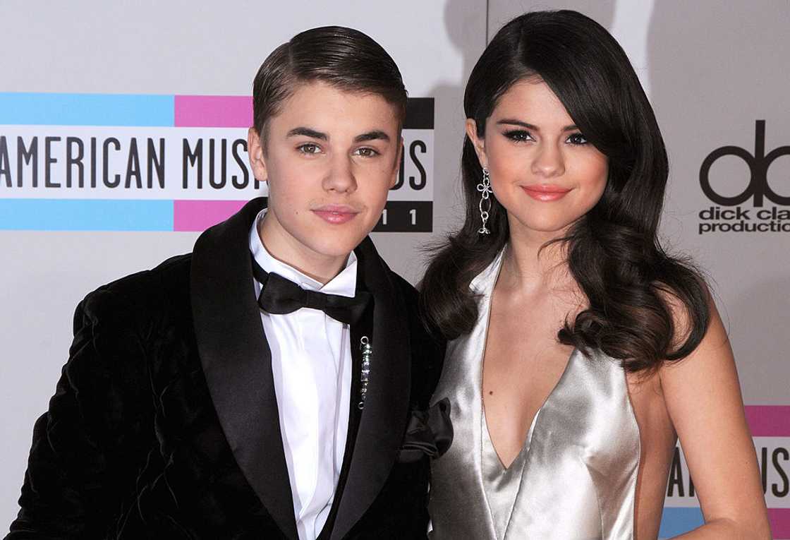 Singer Justin Bieber and singer/actress Selena Gomez at Nokia Theatre L.A. Live