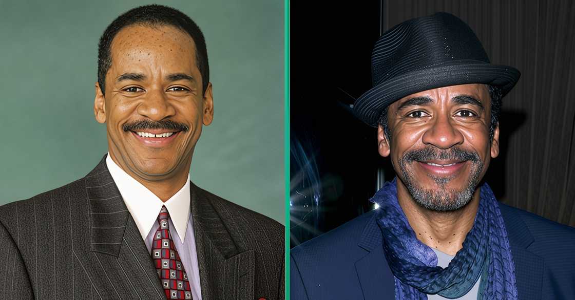 Tim Reid poses in a grey suit on the Sister, Sister promotional poster (L). The actor at the 2016 Motown Musical Broadway performance in New York City (R). Tim Reid poses in a grey suit on the Sister, Sister promotional poster (L). The actor at the 2016 Motown Musical Broadway performance in New York City (R).