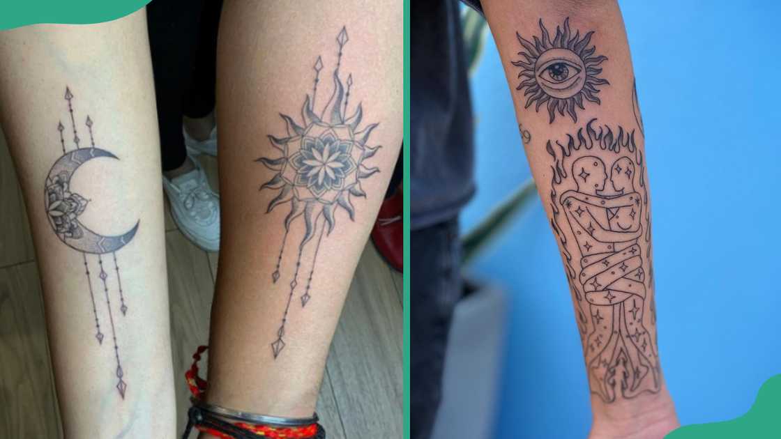 Sun and Moon twin flame tattoo Sun and Moon twin flame tattoo