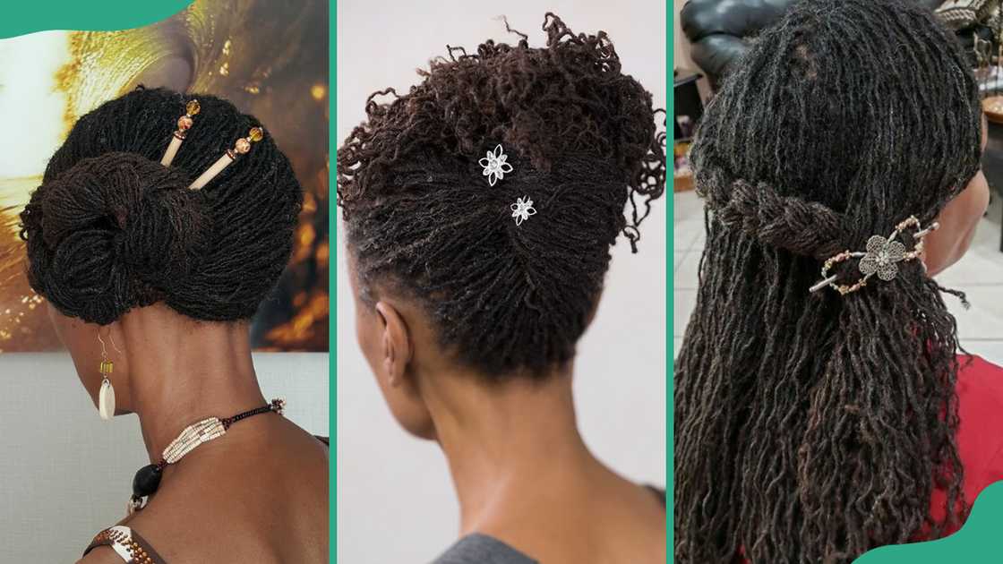 side bun (L), beehive (C), side braid (R)