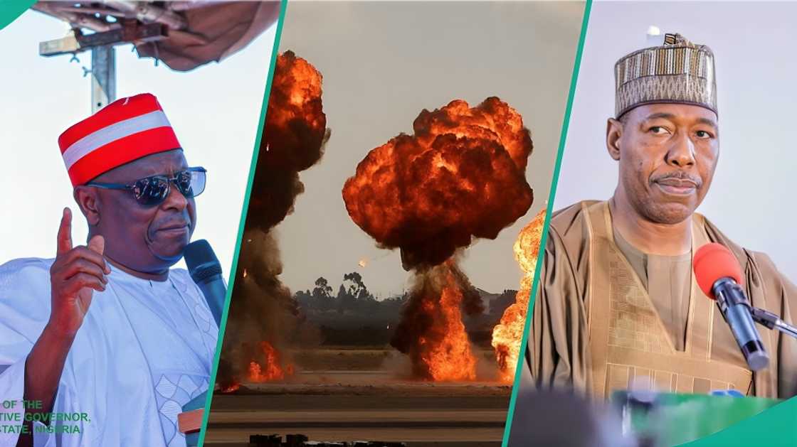 Babagana Zulum and former Governor Rabiu Musa Kwankwaso share concerns on bomb blasts in Maiduguri, Borno state, on Monday, March 16, 2026.