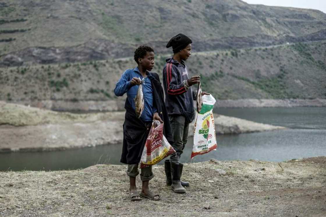 Hard sale: Two boys hawk fish by the roadside in Lejone Hard sale: Two boys hawk fish by the roadside in Lejone