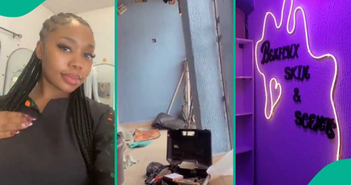 Nigerian lady converts her balcony into a mini skincare shop.