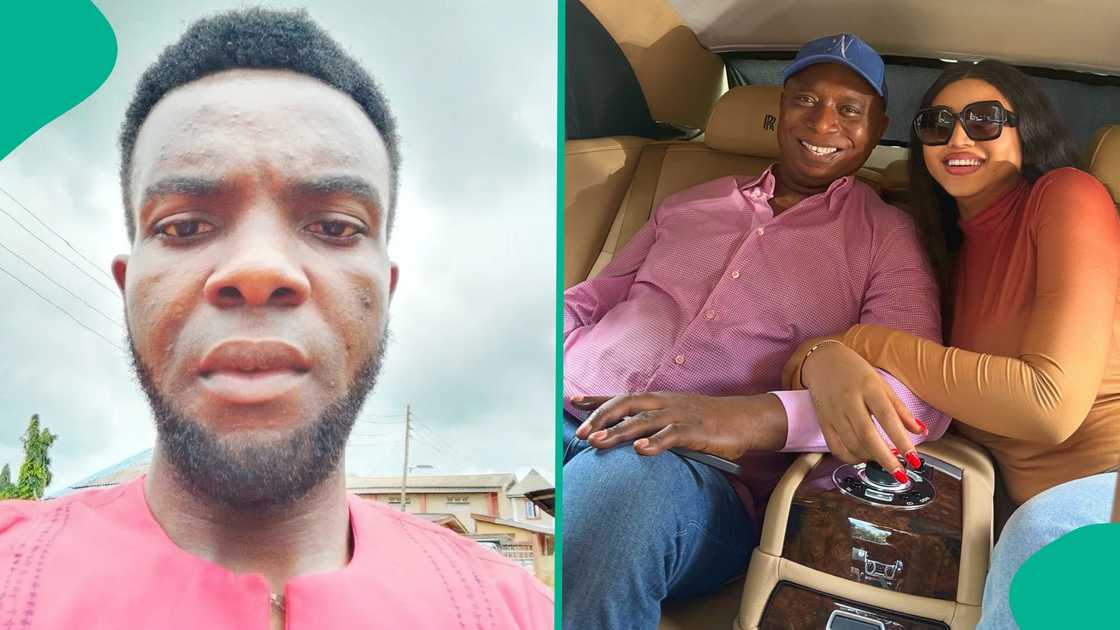 Man reacts to pictures of Regina Daniels and her family on a jet.