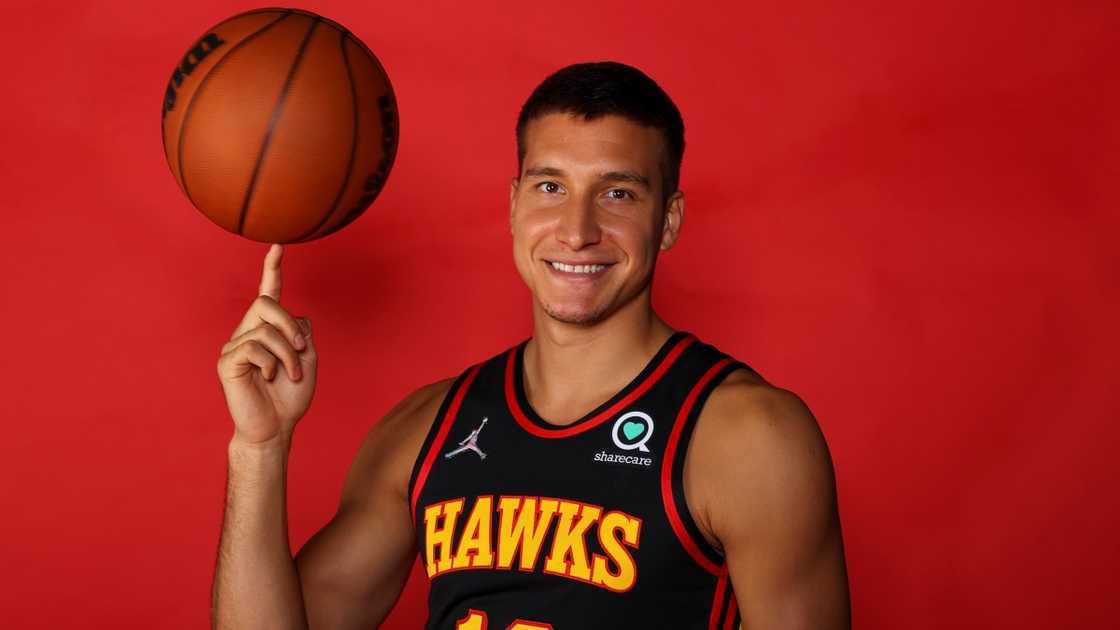 Bogdan Bogdanović of the Atlanta Hawks poses for a portrait Bogdan Bogdanović of the Atlanta Hawks poses for a portrait