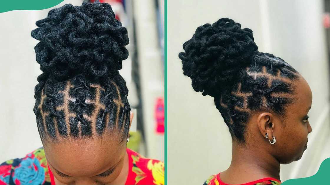 Twisted loc high bun updo Twisted loc high bun updo