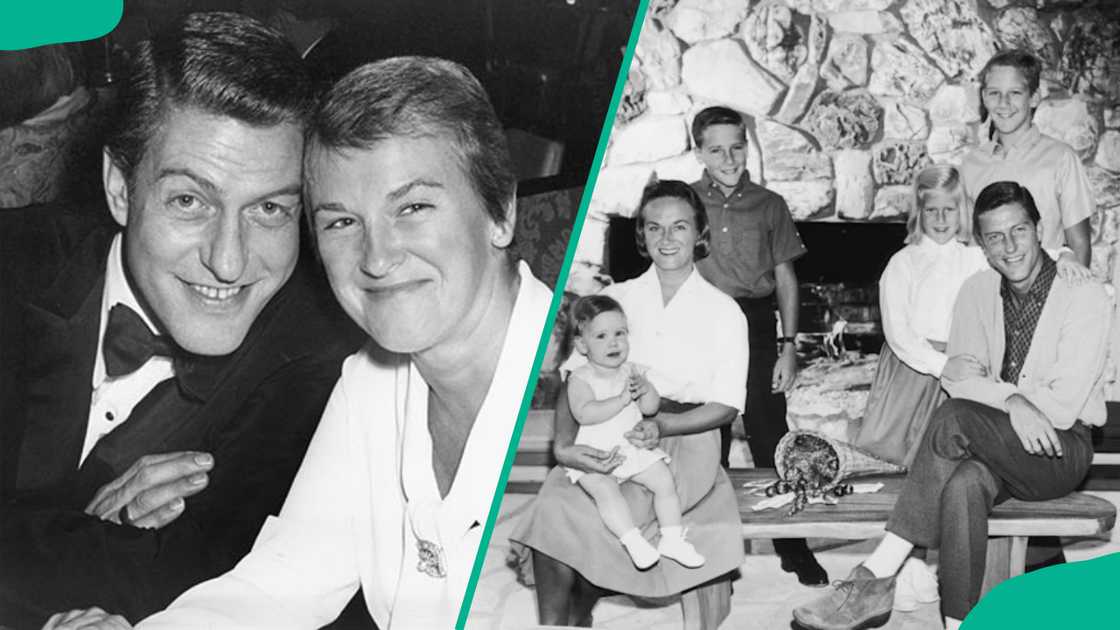 Margie and Dick sitting near each other at an event and them taking a family photo with their kids Margie and Dick sitting near each other at an event and them taking a family photo with their kids