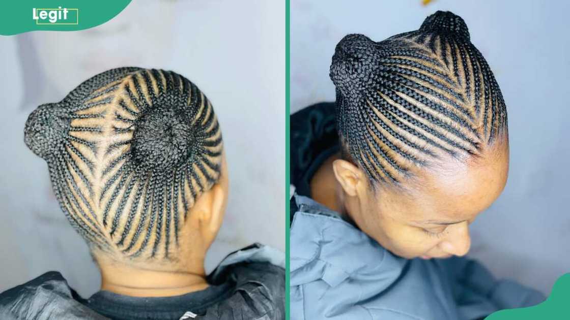 A lady displays two simple buns made from weaving style