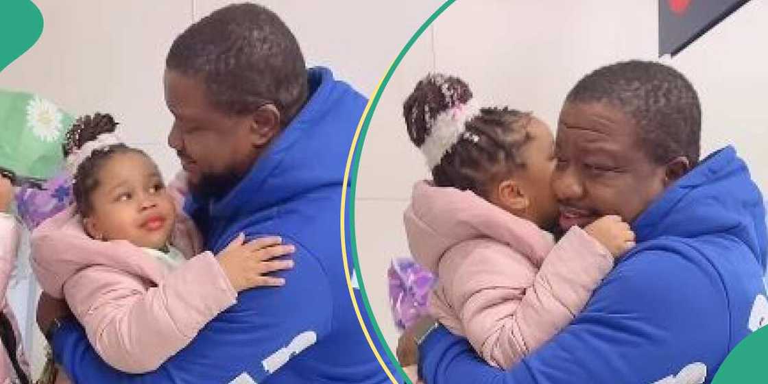Browny Igboegwu's daughter reacts after meeting dad. Browny Igboegwu's daughter reacts after meeting dad.