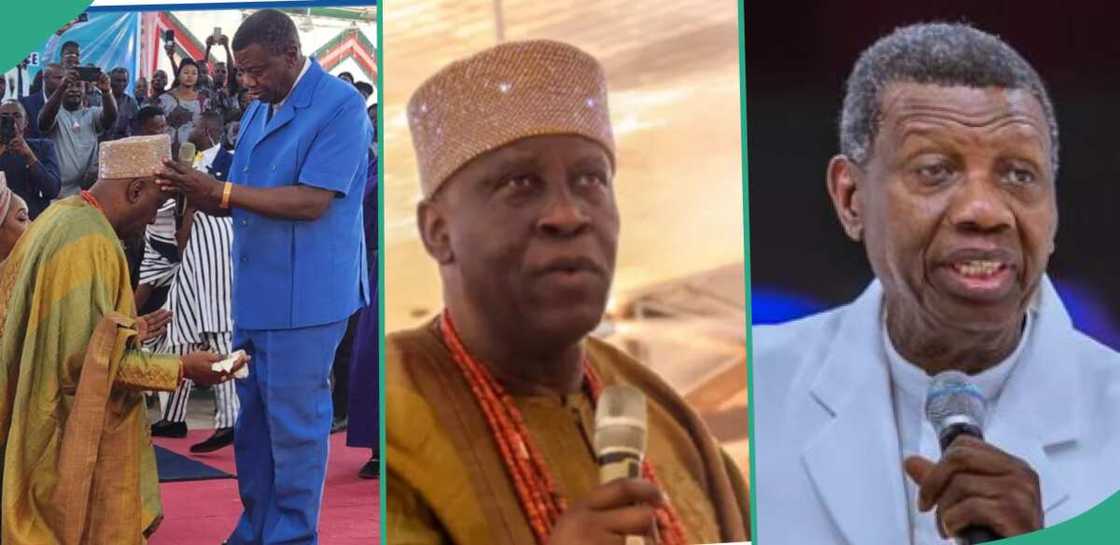 Pastor E.A. Adeboye praying for the Soun of Ogbomoso. Pastor E.A. Adeboye praying for the Soun of Ogbomoso.