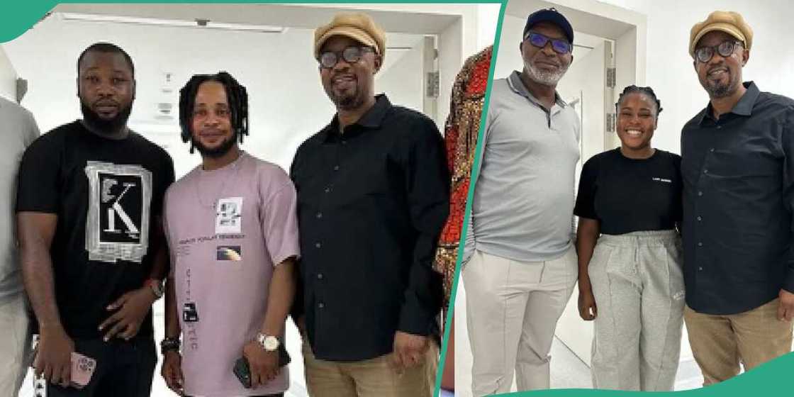 Charles Inojie with Mr Ibu's grown-up sons and Jasmine. Charles Inojie with Mr Ibu's grown-up sons and Jasmine.