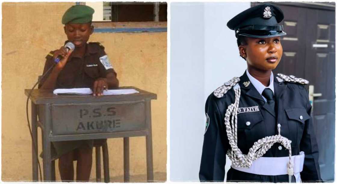 Photos of a lady who became a police officer.