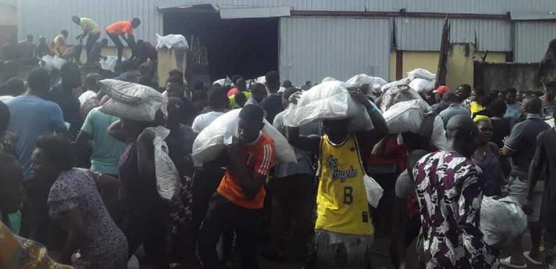 Hotuna da bidiyon matasa na diban kayan tallafin korona a Legas Hotuna da bidiyon matasa na diban kayan tallafin korona a Legas