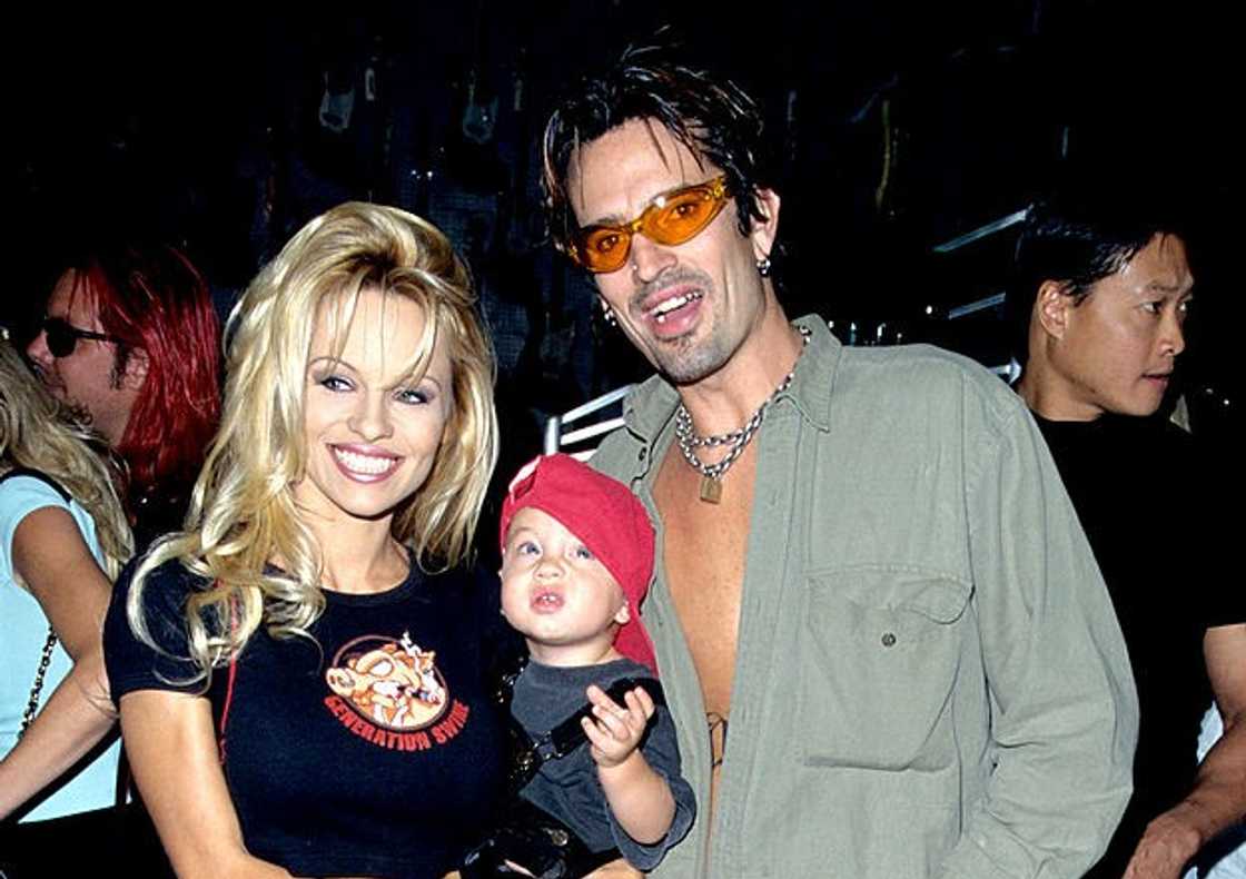 Pamela Anderson (L), son Brandon (C), and Tommy Lee (R)