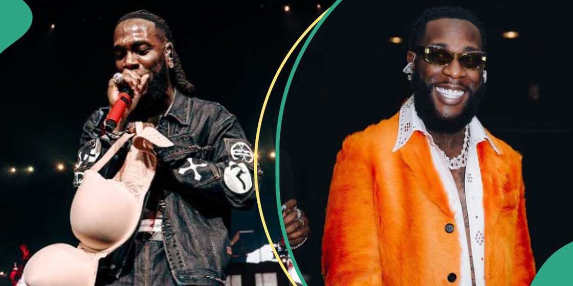 Burna Boy on stage with an oversized bra Burna Boy on stage with an oversized bra