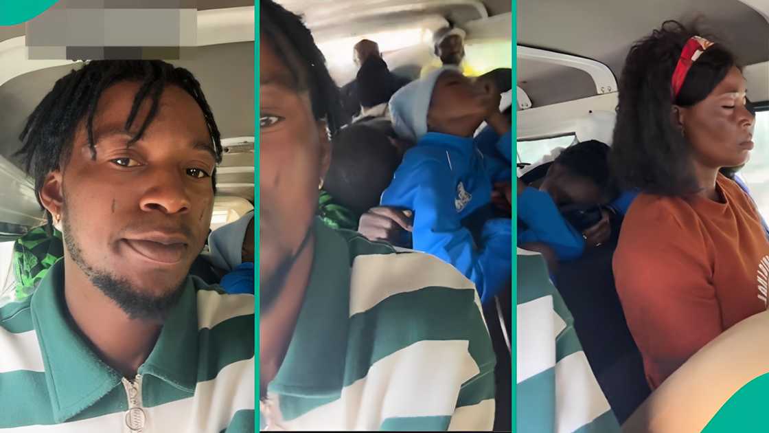 A man quickly reacts after noticing that his co-passengers were all asleep A man quickly reacts after noticing that his co-passengers were all asleep