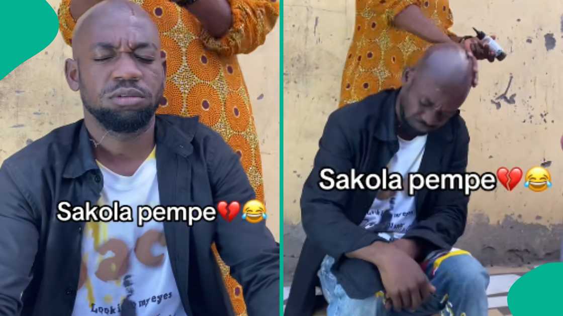 Man allows his mother to shave off his hair. Man allows his mother to shave off his hair.