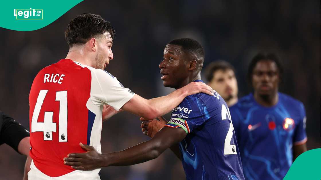 Declan Rice, Moises Caicedo, Arsenal, Chelsea, Stamford Bridge, London, Premier League.