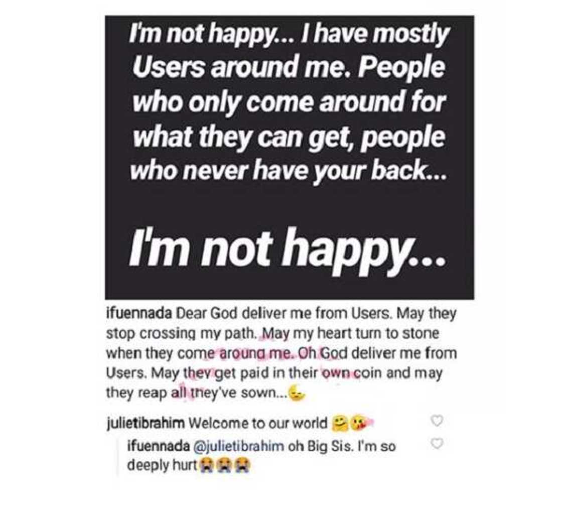 BBNaija's Ifu Ennada laments about having only users around her BBNaija's Ifu Ennada laments about having only users around her